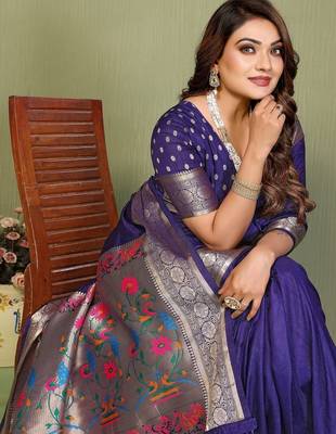 Violet paithani gala silk saree with blouse 2