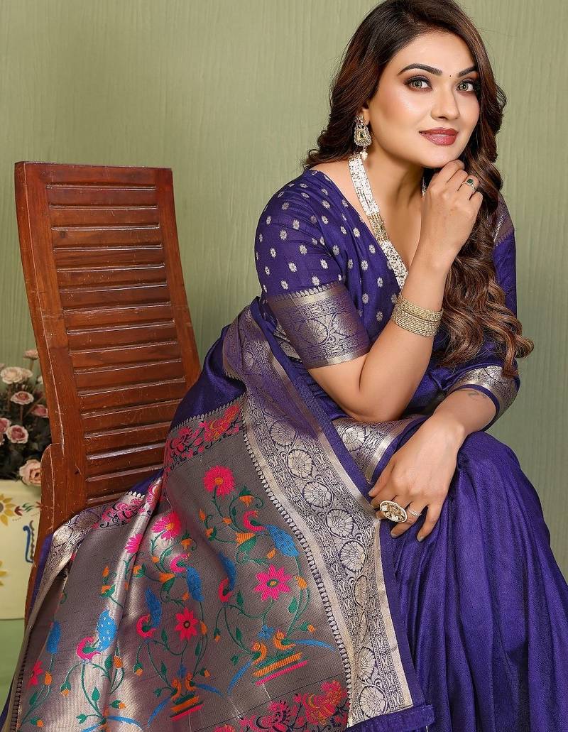 Violet paithani gala silk saree with blouse