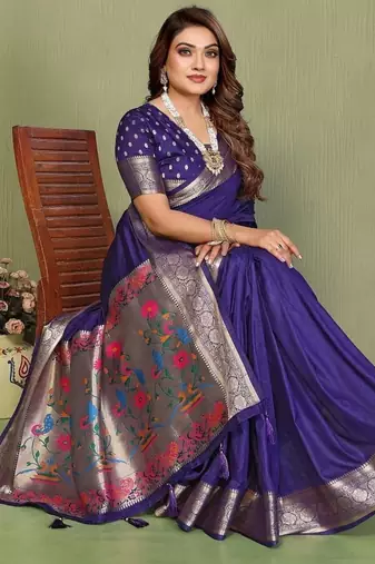 Violet paithani gala silk saree with blouse