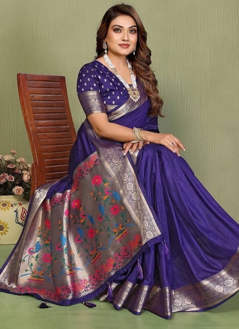 Violet paithani gala silk saree with blouse