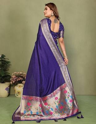 Violet paithani gala silk saree with blouse 4