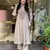 Women   s muslin cotton mirror embroidered grey anarkali kurta pant set with printed dupatta