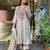 Women’s muslin cotton mirror embroidered grey anarkali kurta pant set with printed dupatta