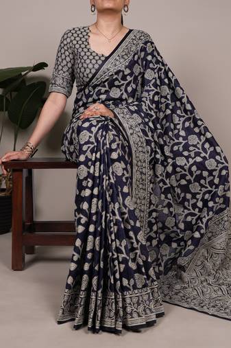 Graceful cotton silk saree with organic floral prints