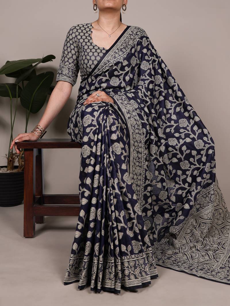 Graceful cotton silk saree with organic floral prints