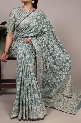 Graceful cotton silk saree with organic floral prints