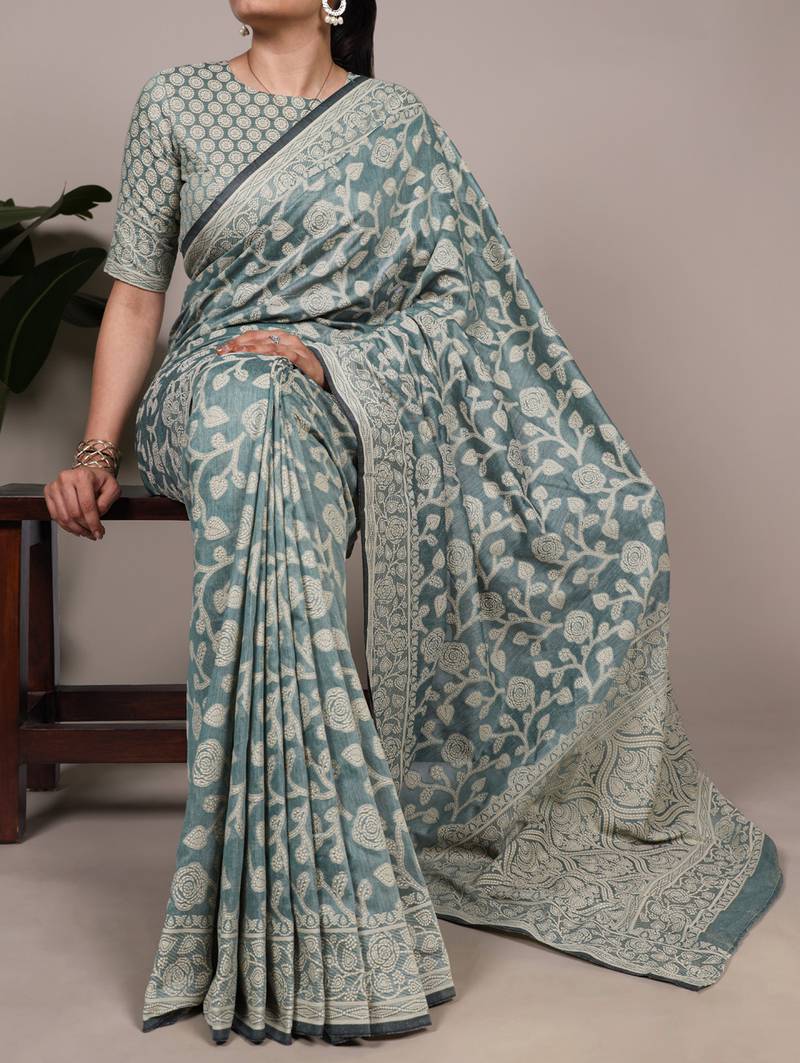 Graceful cotton silk saree with organic floral prints