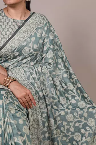 Graceful cotton silk saree with organic floral prints