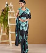 Luxurious satin silk saree with floral prints