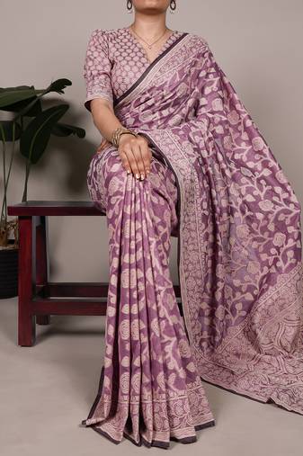 Graceful cotton silk saree with organic floral prints