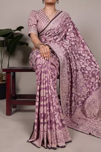 Graceful cotton silk saree with organic floral prints