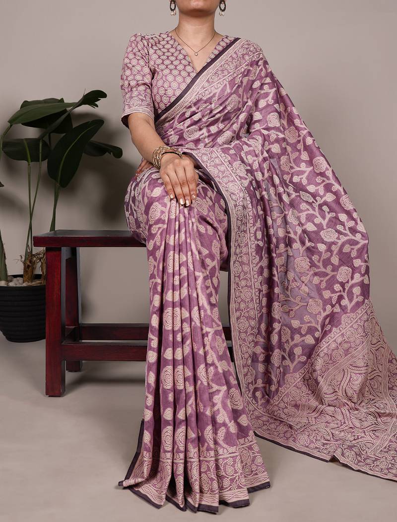 Graceful cotton silk saree with organic floral prints