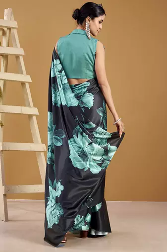 Luxurious satin silk saree with floral prints