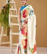 Luxurious satin silk saree with floral prints