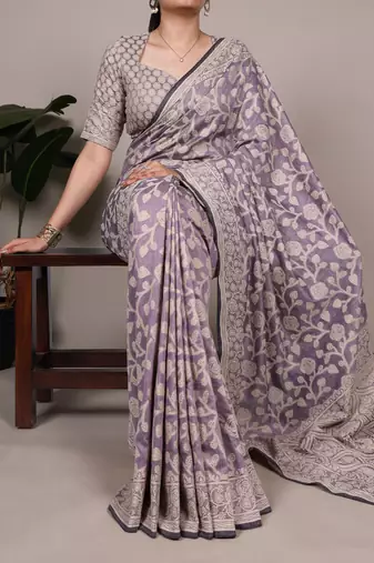 Graceful cotton silk saree with organic floral prints