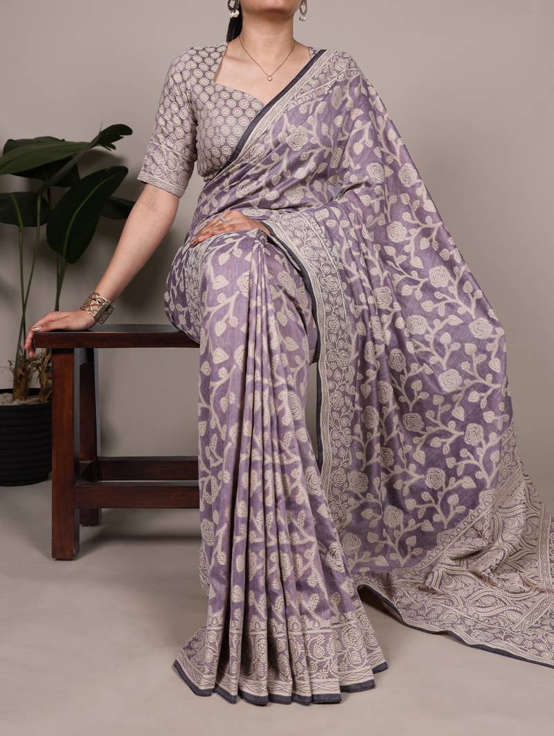 Graceful cotton silk saree with organic floral prints