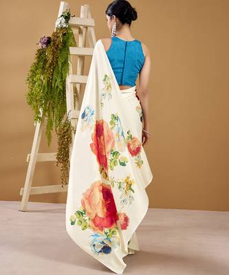 Luxurious satin silk saree with floral prints 3