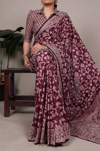 Graceful cotton silk saree with organic floral prints