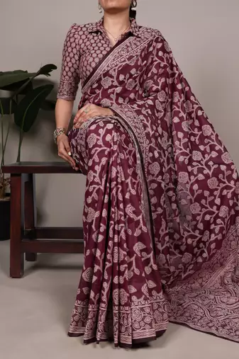 Graceful cotton silk saree with organic floral prints