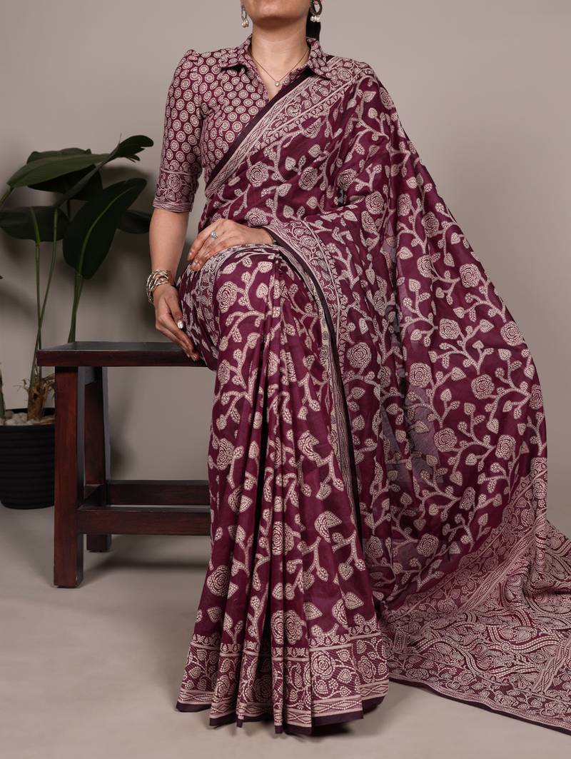 Graceful cotton silk saree with organic floral prints