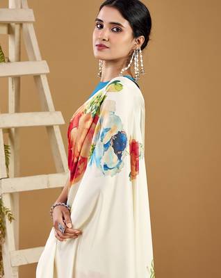 Luxurious satin silk saree with floral prints 5