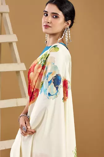 Luxurious satin silk saree with floral prints
