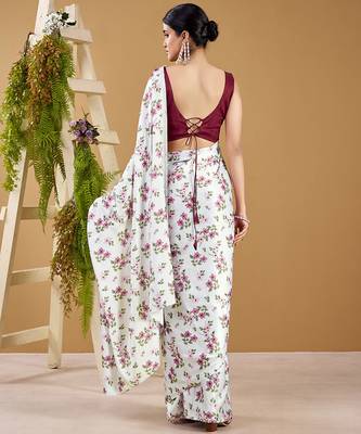 Luxurious satin silk saree with floral prints 3