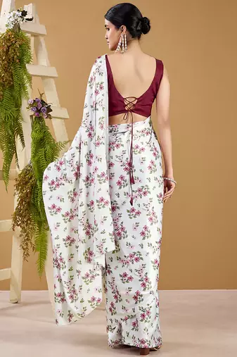 Luxurious satin silk saree with floral prints
