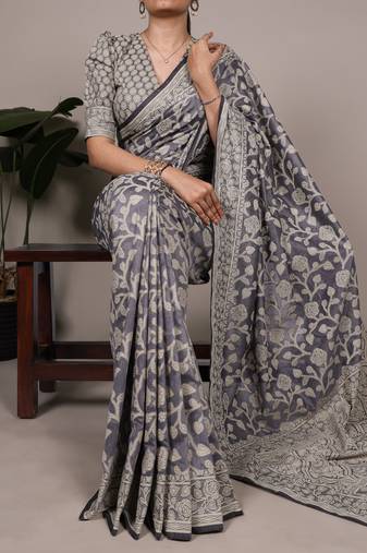 Graceful cotton silk saree with organic floral prints