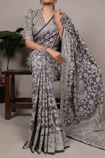 Graceful cotton silk saree with organic floral prints
