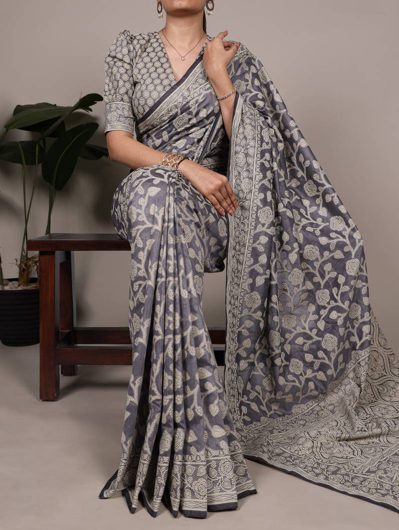 Graceful cotton silk saree with organic floral prints