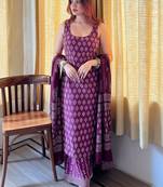 Women’s rayon silk printed purple kurta sharara set with chanderi dupatta