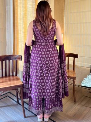  rayon silk printed purple kurta sharara set with chanderi dupatta 4