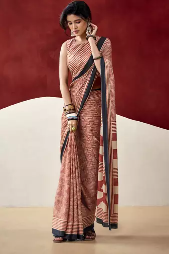 Elegant dull satin saree with fancy prints