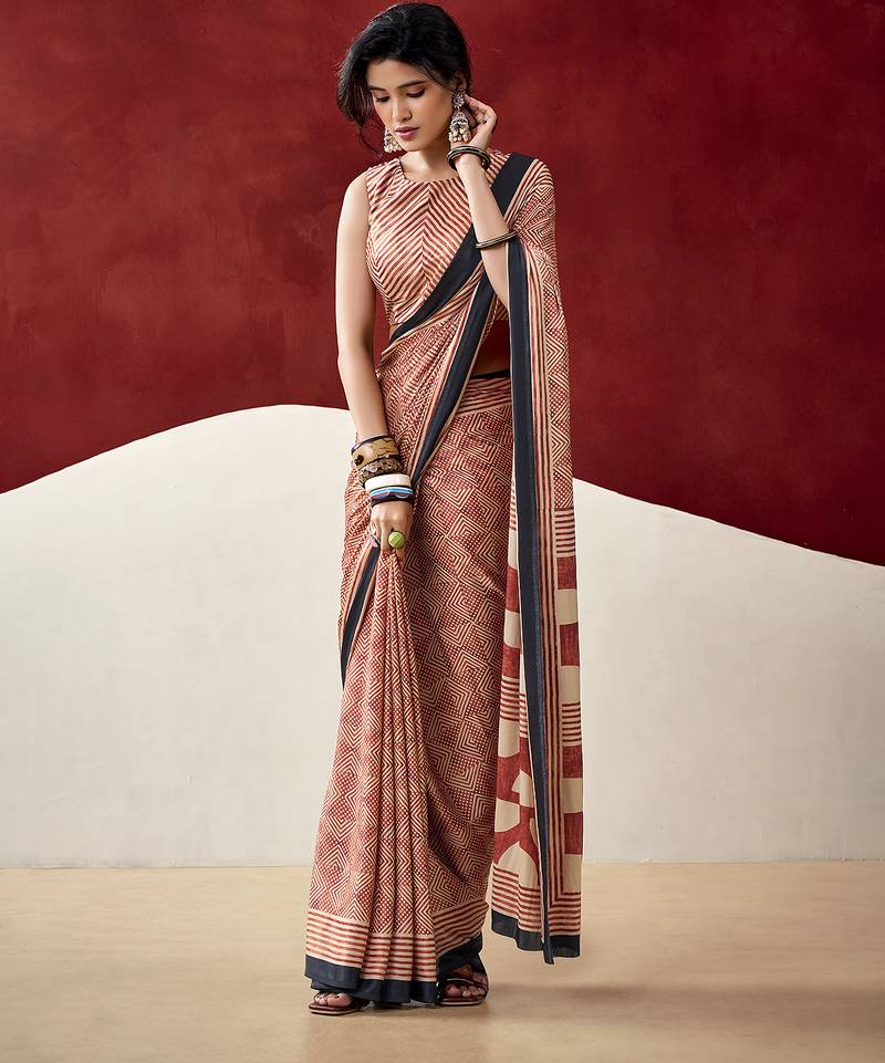 Elegant dull satin saree with fancy prints