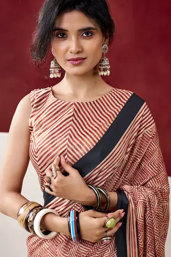  dull satin saree with fancy prints