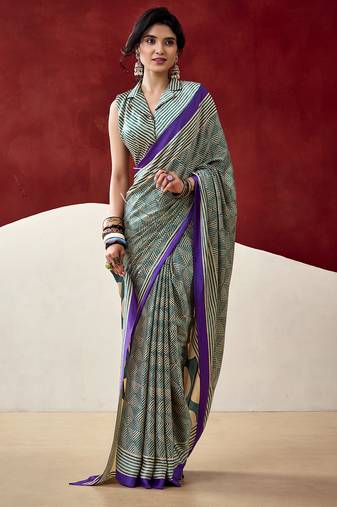 Elegant dull satin saree with fancy prints