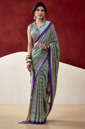 Elegant dull satin saree with fancy prints