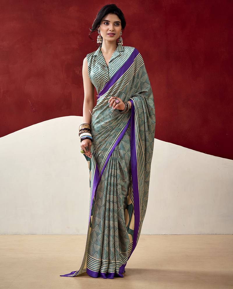 Elegant dull satin saree with fancy prints