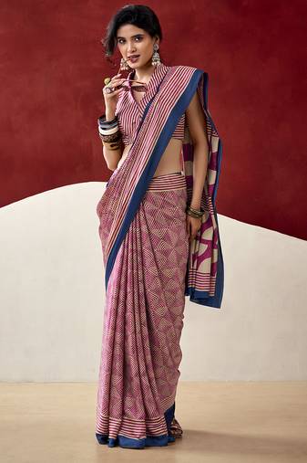 Elegant dull satin saree with fancy prints