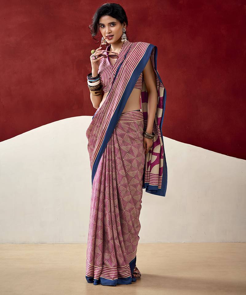 Elegant dull satin saree with fancy prints