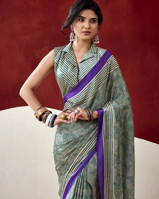  dull satin saree with fancy prints 2
