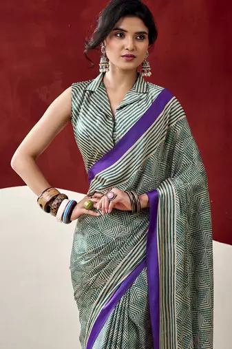  dull satin saree with fancy prints