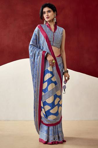 Elegant dull satin saree with fancy prints