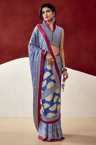 Elegant dull satin saree with fancy prints