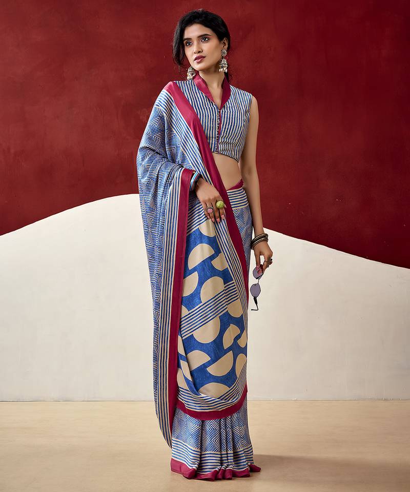 Elegant dull satin saree with fancy prints