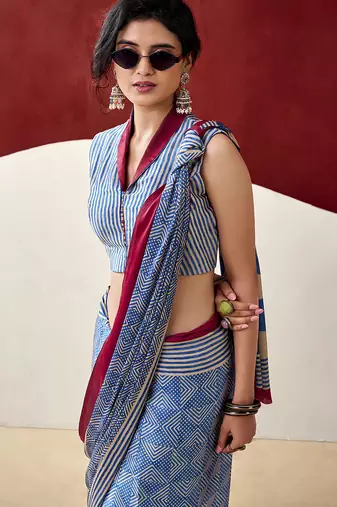  dull satin saree with fancy prints