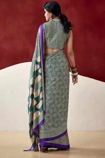  dull satin saree with fancy prints