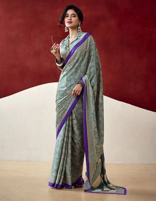  dull satin saree with fancy prints 4