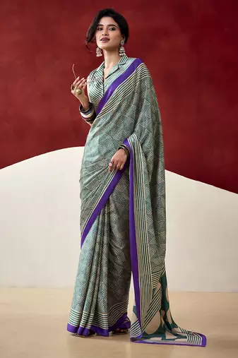  dull satin saree with fancy prints